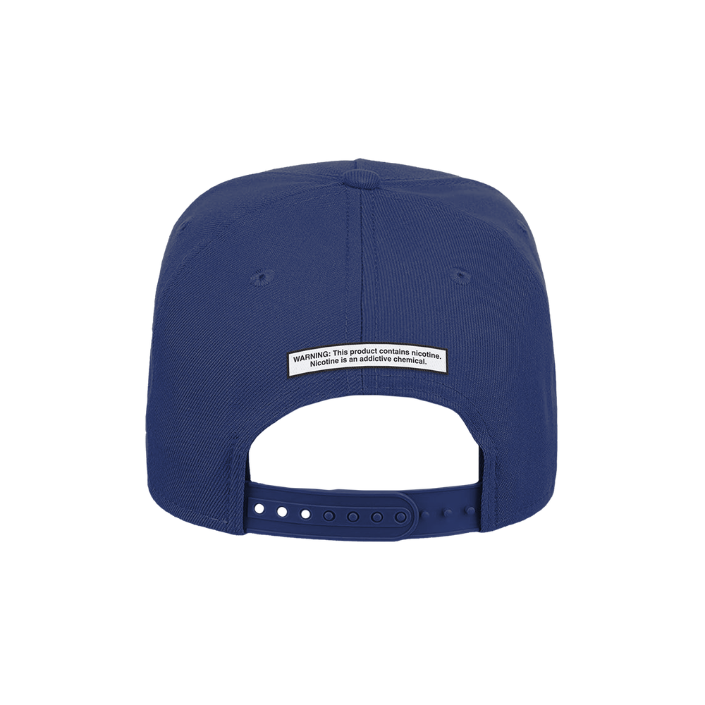 ALP nicotine pouches logo baseball cap in solid blue with white embroidered lettering.